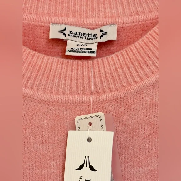 NWT SZ L Nanette Lepore Pink Crewneck Embellished Sweater - Picture 2 of 7